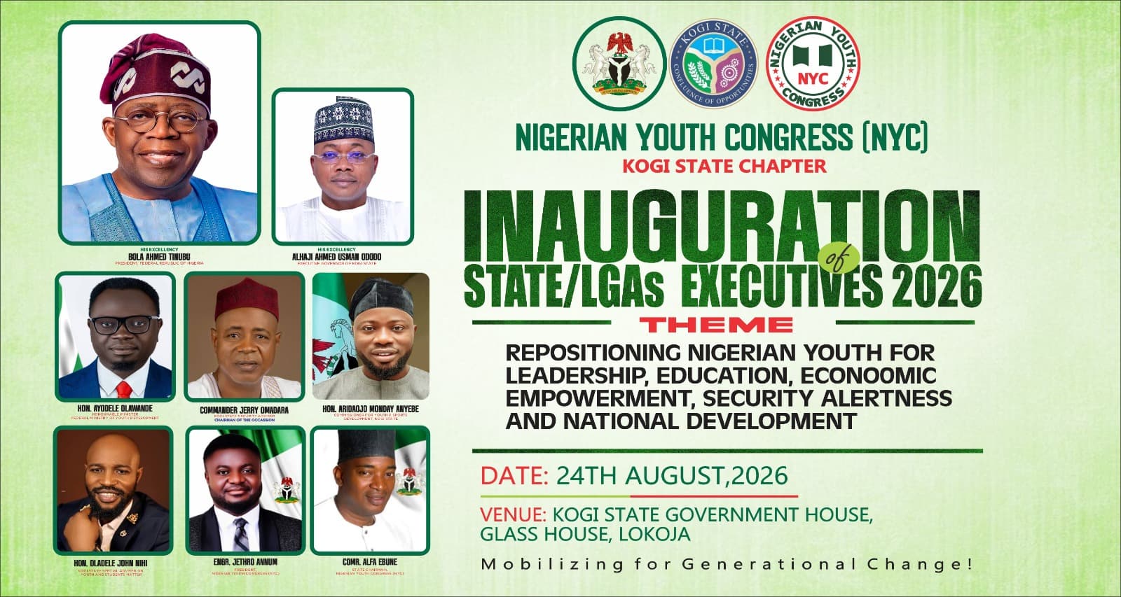 NYC National President Inaugurates Kogi State Chapter Executives